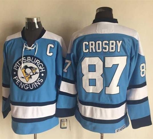 Penguins #87 Sidney Crosby Blue Alternate CCM Throwback Stitched NHL Jersey - Click Image to Close
